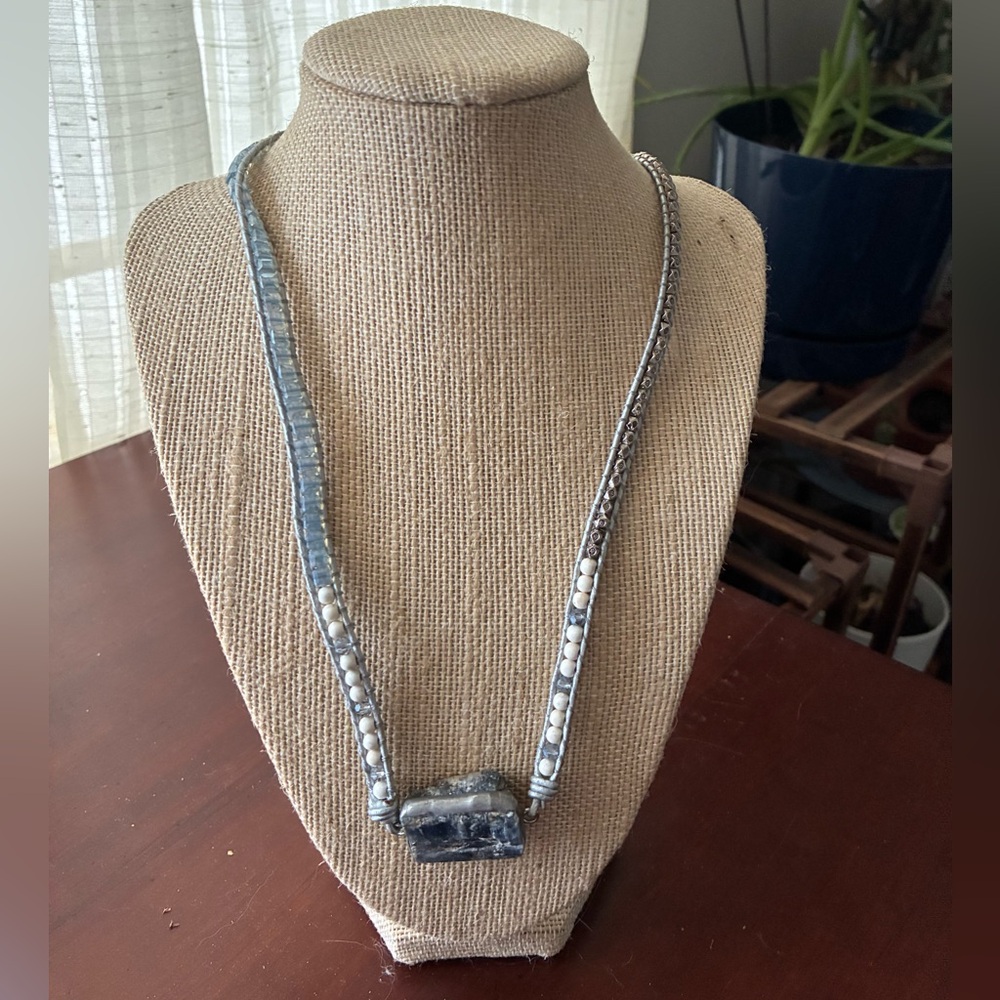 Handcrafted Blue- Gray Stone Pendant Necklace